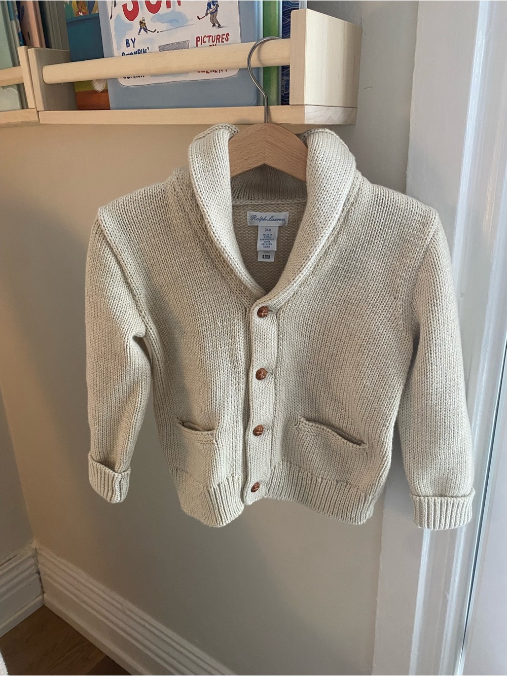 Ralph Lauren Cream Shawl-Collar Button Knit Cardigan